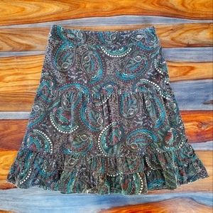 Ann Taylor Loft, Ladies Tiered Skirt, Size 6, Small Corduroy, Brown Green Cream